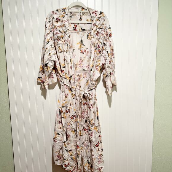 Anthropologie Pintucked Floral Lace Robe Kimono Size XL - Picture 2 of 8